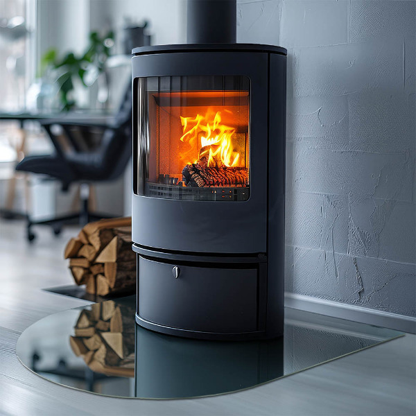 Szyba hartowana pod kominek półowalna Kolor Morski