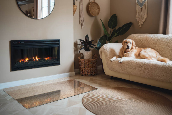 Szyba hartowana pod kominek Motyw autentycznego kamienia