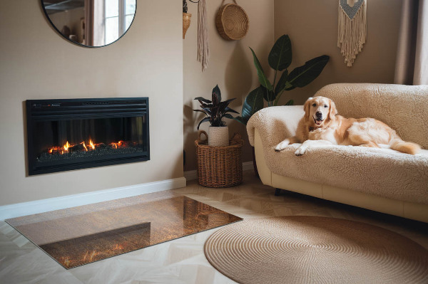 Szyba hartowana pod kominek Rdzawe akcenty na tle