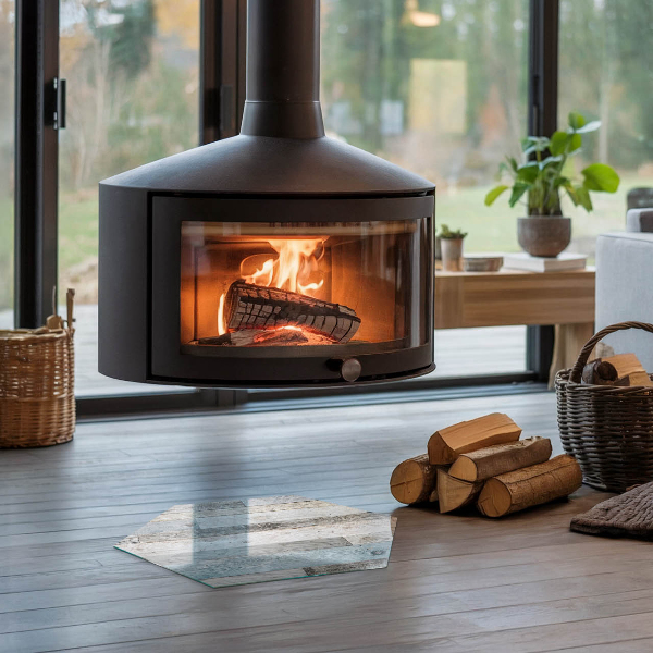 Sześciokątne szkło hartowane pod kominek Kolory desek w różnorodnych tonacjach