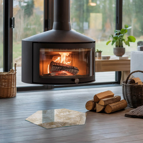 Sześciokątna szyba pod kominek Wzory delikatnych liści