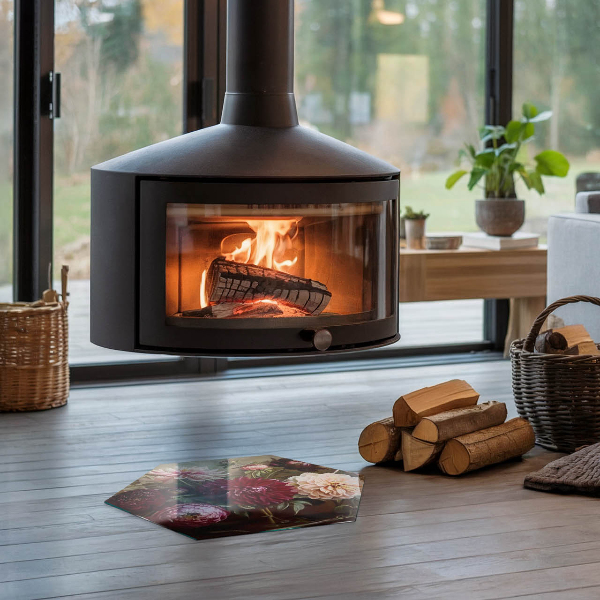 Sześciokątne szkło hartowane pod kominek Kwiatowy detal w pełnym rozkwicie