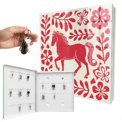 Ozdobna szafka na klucze ilustracja ludowa z motywem konia