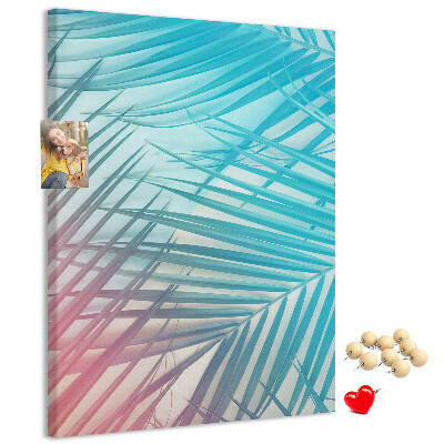 Tablica korkowa na ścianę Tropikalne liście palm w pastelowych odcieniach