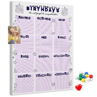 Tablica korkowa na ścianę Kalendarz urodzin z kolorowymi balonami