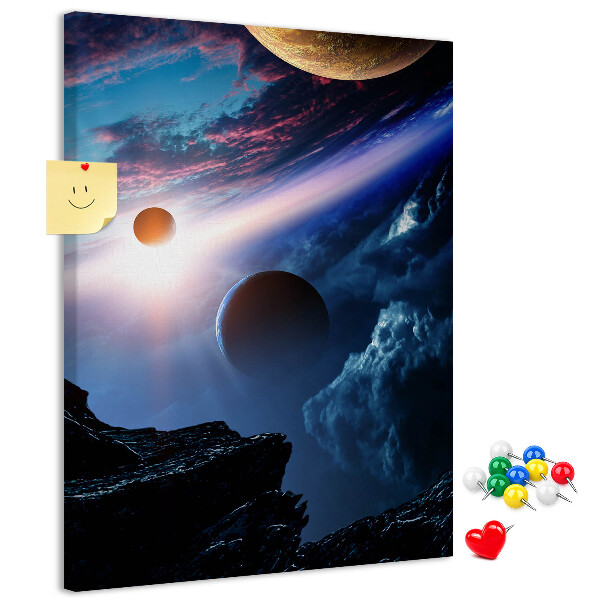 Tablica korkowa ozdobna Kosmiczny krajobraz z planetami i chmurami
