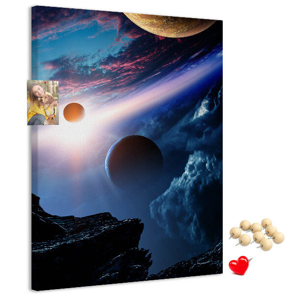 Tablica korkowa ozdobna Kosmiczny krajobraz z planetami i chmurami