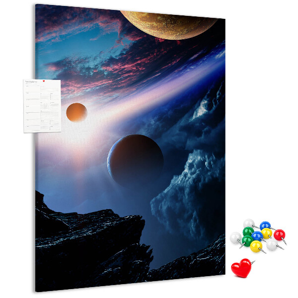 Tablica korkowa ozdobna Kosmiczny krajobraz z planetami i chmurami