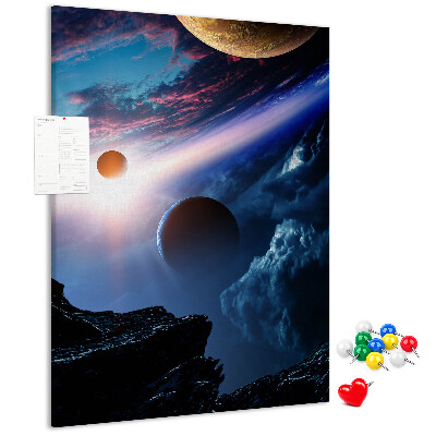Tablica korkowa ozdobna Kosmiczny krajobraz z planetami i chmurami