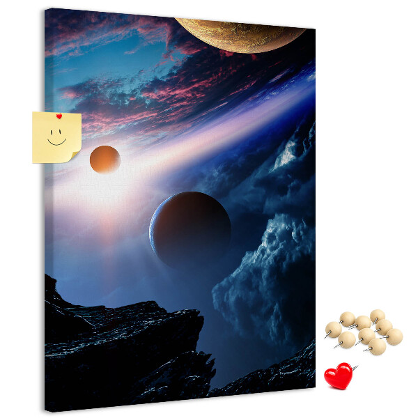 Tablica korkowa ozdobna Kosmiczny krajobraz z planetami i chmurami