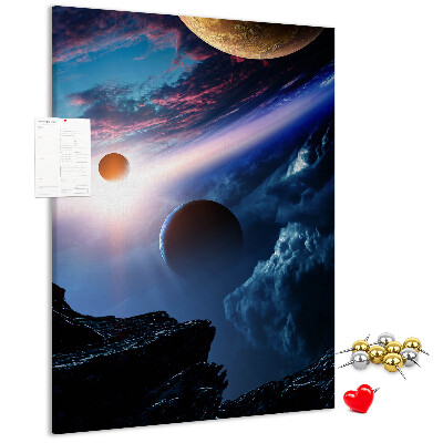 Tablica korkowa ozdobna Kosmiczny krajobraz z planetami i chmurami