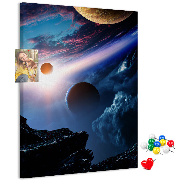 Tablica korkowa ozdobna Kosmiczny krajobraz z planetami i chmurami
