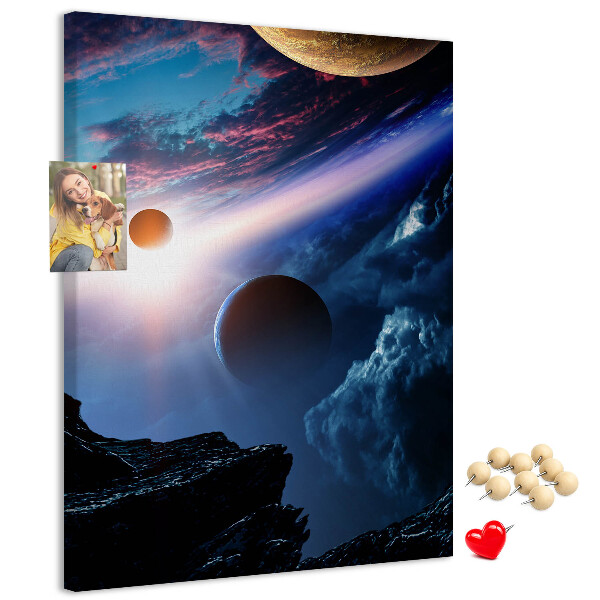Tablica korkowa ozdobna Kosmiczny krajobraz z planetami i chmurami