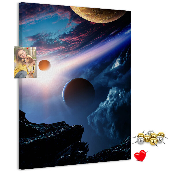 Tablica korkowa ozdobna Kosmiczny krajobraz z planetami i chmurami
