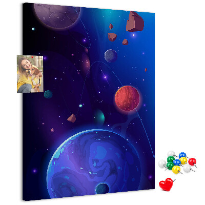 Tablica korkowa ozdobna Kosmiczny krajobraz z planetami i asteroidami