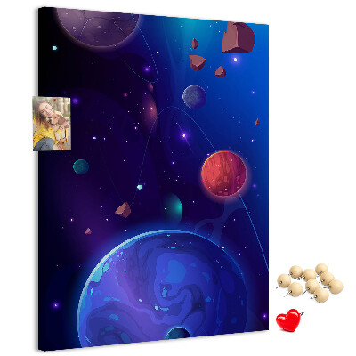 Tablica korkowa ozdobna Kosmiczny krajobraz z planetami i asteroidami