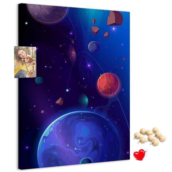 Tablica korkowa ozdobna Kosmiczny krajobraz z planetami i asteroidami