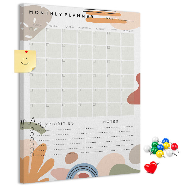 Tablica korkowa na ścianę Kolorowy planner miesięczny z abstrakcyjnymi kształtami