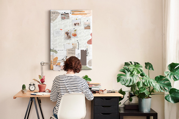 Tablica korkowa na ścianę Kolorowy planner miesięczny z abstrakcyjnymi kształtami