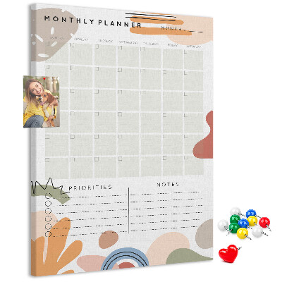 Tablica korkowa na ścianę Kolorowy planner miesięczny z abstrakcyjnymi kształtami