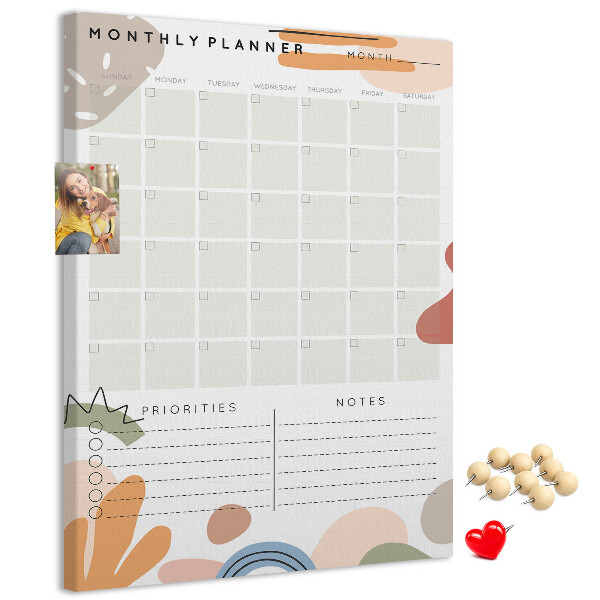 Tablica korkowa na ścianę Kolorowy planner miesięczny z abstrakcyjnymi kształtami