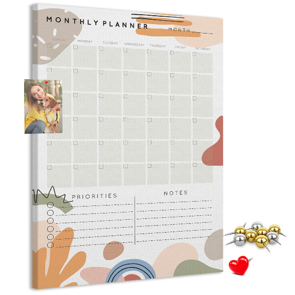 Tablica korkowa na ścianę Kolorowy planner miesięczny z abstrakcyjnymi kształtami