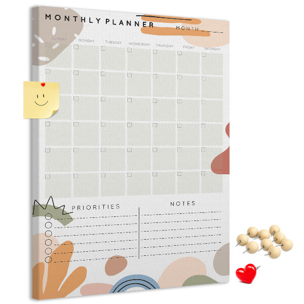 Tablica korkowa na ścianę Kolorowy planner miesięczny z abstrakcyjnymi kształtami