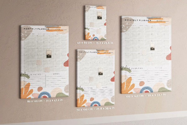 Tablica korkowa na ścianę Kolorowy planner miesięczny z abstrakcyjnymi kształtami