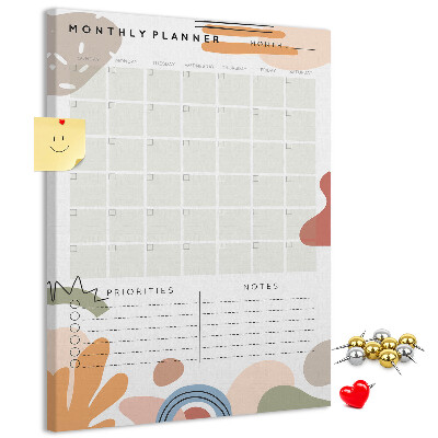 Tablica korkowa na ścianę Kolorowy planner miesięczny z abstrakcyjnymi kształtami