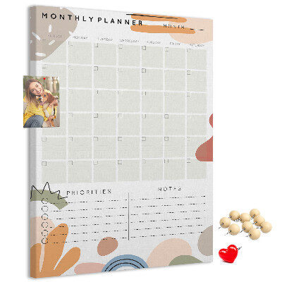 Tablica korkowa na ścianę Kolorowy planner miesięczny z abstrakcyjnymi kształtami
