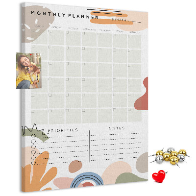 Tablica korkowa na ścianę Kolorowy planner miesięczny z abstrakcyjnymi kształtami