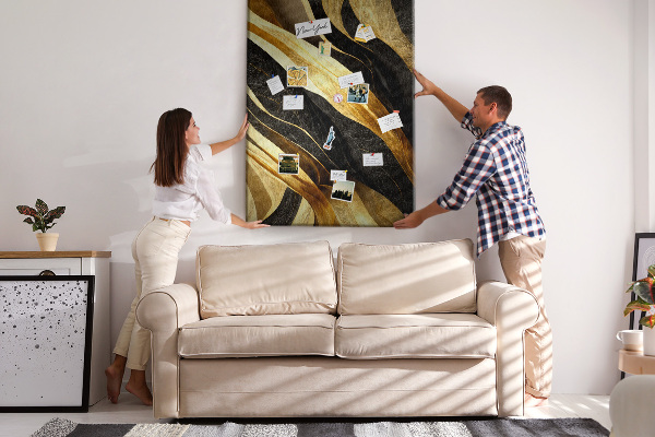 Tablica korkowa na ścianę Złote i czarne fale tekstury tkaniny