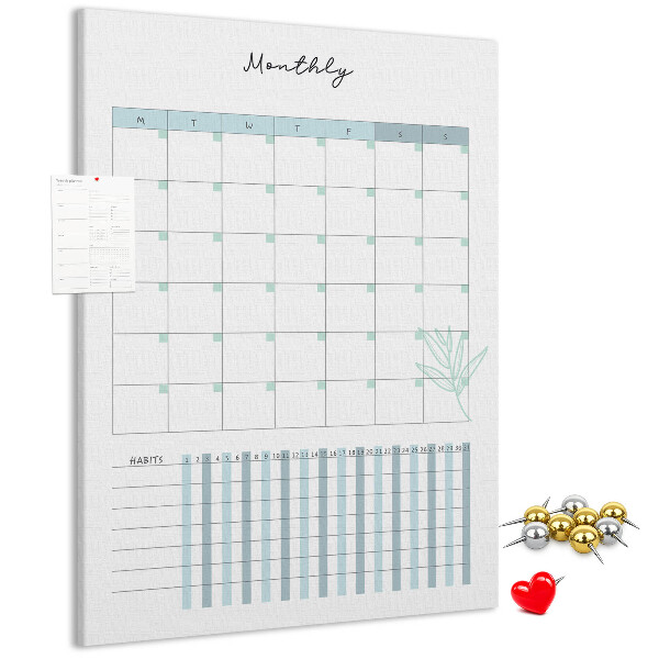 Tablica korkowa na ścianę Planowanie miesięczne z delikatnym akcentem roślinnym