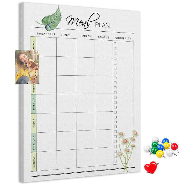 Tablica korkowa na ścianę Plan posiłków z kwiatowymi akcentami