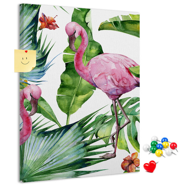 Tablica korkowa ozdobna Radosne flamingi w tropikalnej scenerii