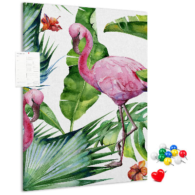 Tablica korkowa ozdobna Radosne flamingi w tropikalnej scenerii