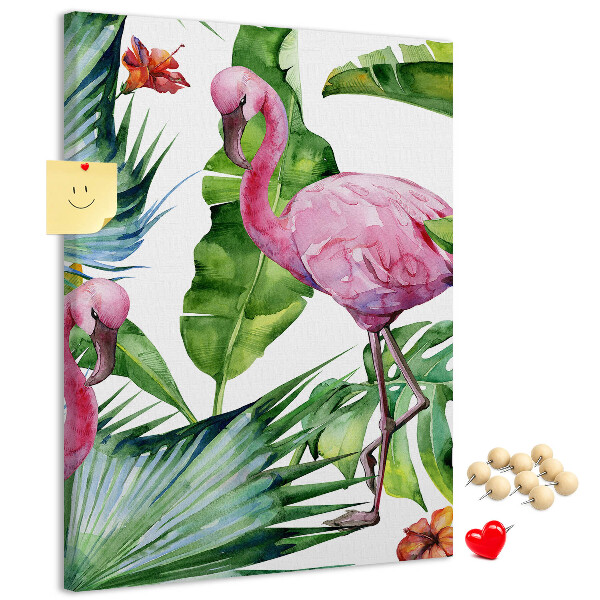 Tablica korkowa ozdobna Radosne flamingi w tropikalnej scenerii