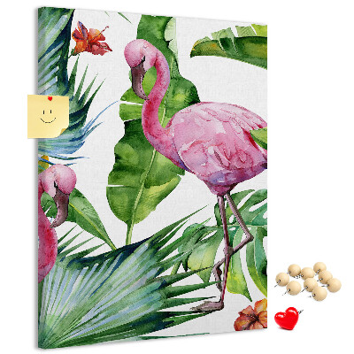 Tablica korkowa ozdobna Radosne flamingi w tropikalnej scenerii