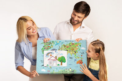 Tablica korkowa z nadrukiem Kolorowa mapa świata z zwierzętami i kontynentami