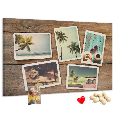 Tablica korkowa z nadrukiem Pamiątkowe zdjęcia z tropikalnych wakacji
