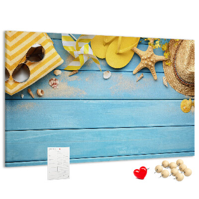 Tablica korkowa ozdobna Lato na plaży z kolorowymi akcesoriami