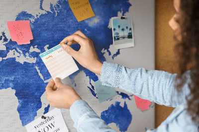 Tablica korkowa ozdobna Niebieska mapa świata w akwarelowym stylu