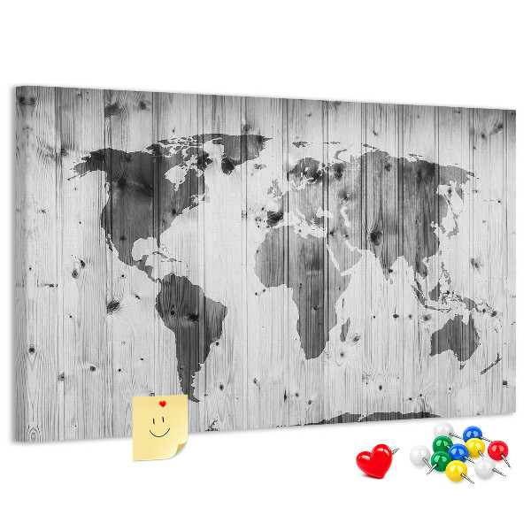 Tablica korkowa Mapa świata na tle drewnianych desek