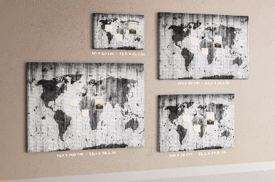 Tablica korkowa Mapa świata na tle drewnianych desek