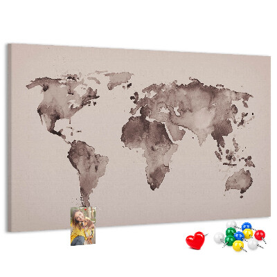 Tablica korkowa Mapa świata w odcieniach brązu.