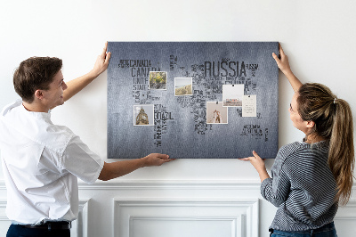Tablica korkowa ozdobna Mapa świata z nazwami krajów.