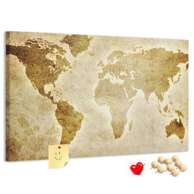 Tablica korkowa z nadrukiem Starożytna mapa świata w sepia.
