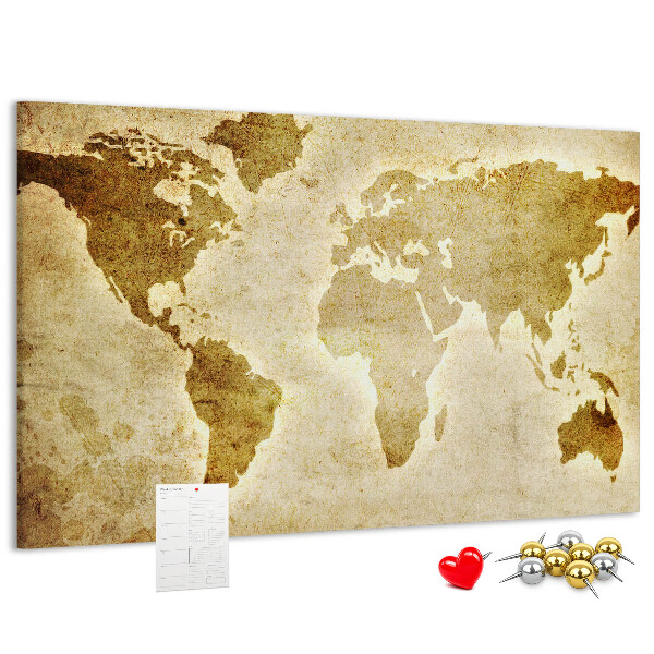 Tablica korkowa z nadrukiem Starożytna mapa świata w sepia.