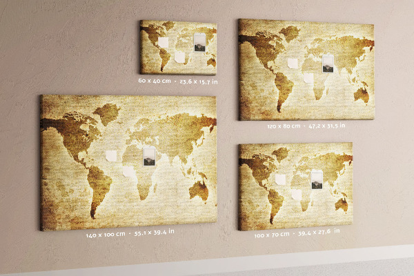 Tablica korkowa z nadrukiem Starożytna mapa świata w sepia.