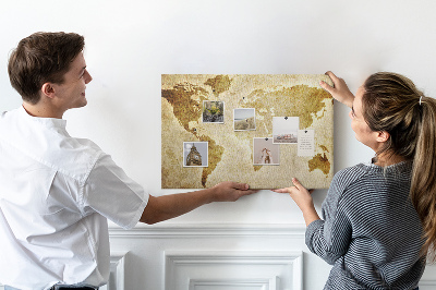 Tablica korkowa z nadrukiem Starożytna mapa świata w sepia.
